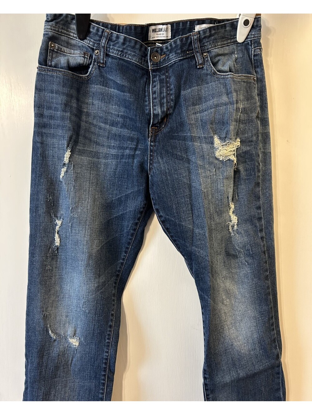 William Rast Hixon Striaght Jeans Mens 36x32 Medium Wash Distressed - Picture 3 of 10